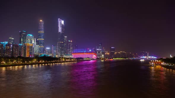 Guangzhou Skyscrapers on Pearl River Bank in China Timelapse