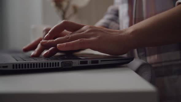 Closeup of Woman Working Writing Email Online Messaging Indoors