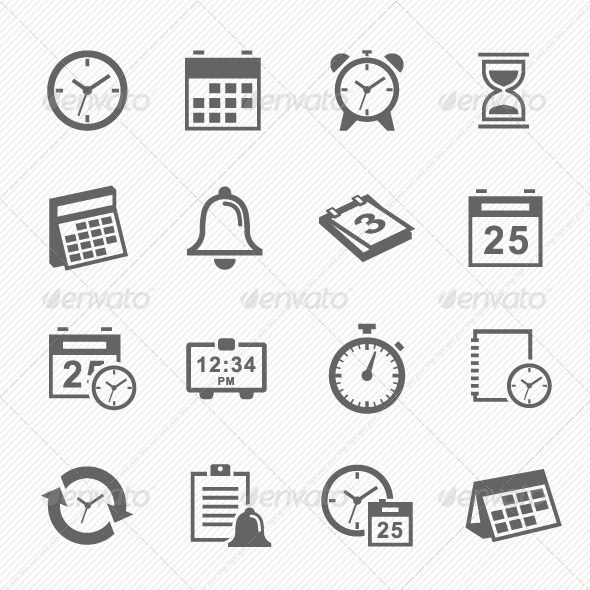 Time and Schedule Stroke Symbol Icons Set