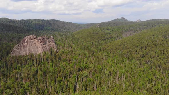 Aerial View of Rocks in the Siberian Forest.