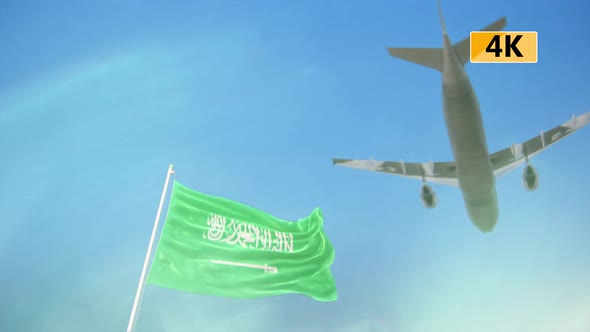 Saudi Arabia Flag With Airplane