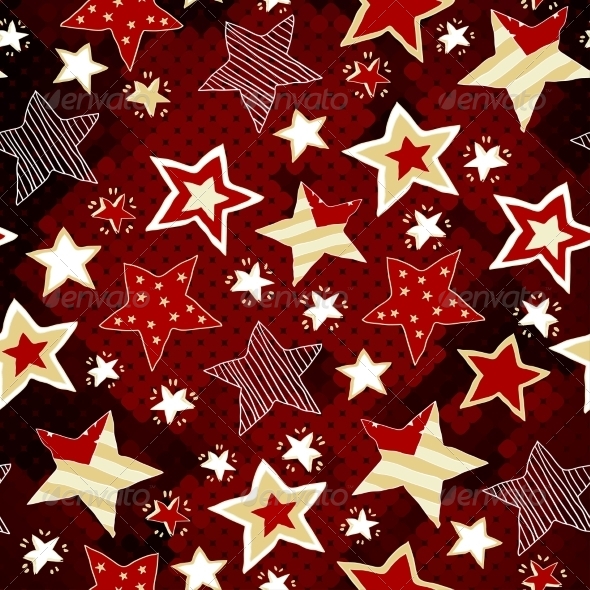 Bright Stars on Red Mosaic Background