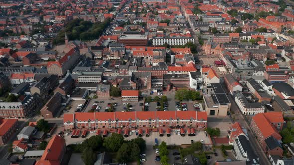 Aerial Birds Eye of City Street Neighborhood in Esbjerg Denmark