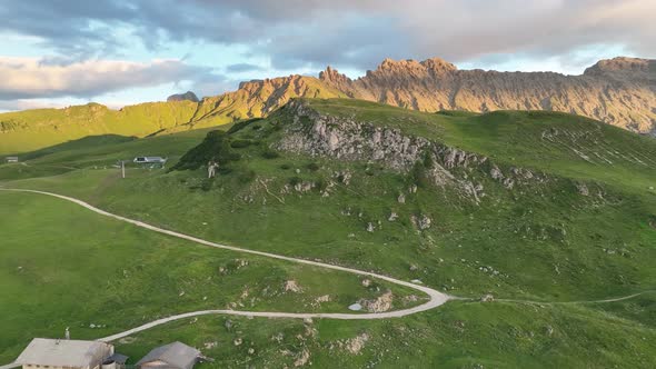 Beautiful summer sunset in the Dolomites mountains