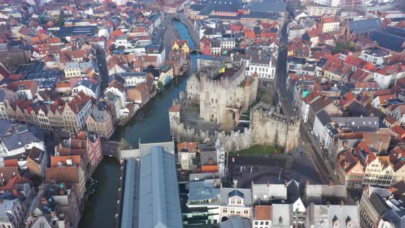 Aerial view of Gent downtown in Belgium.