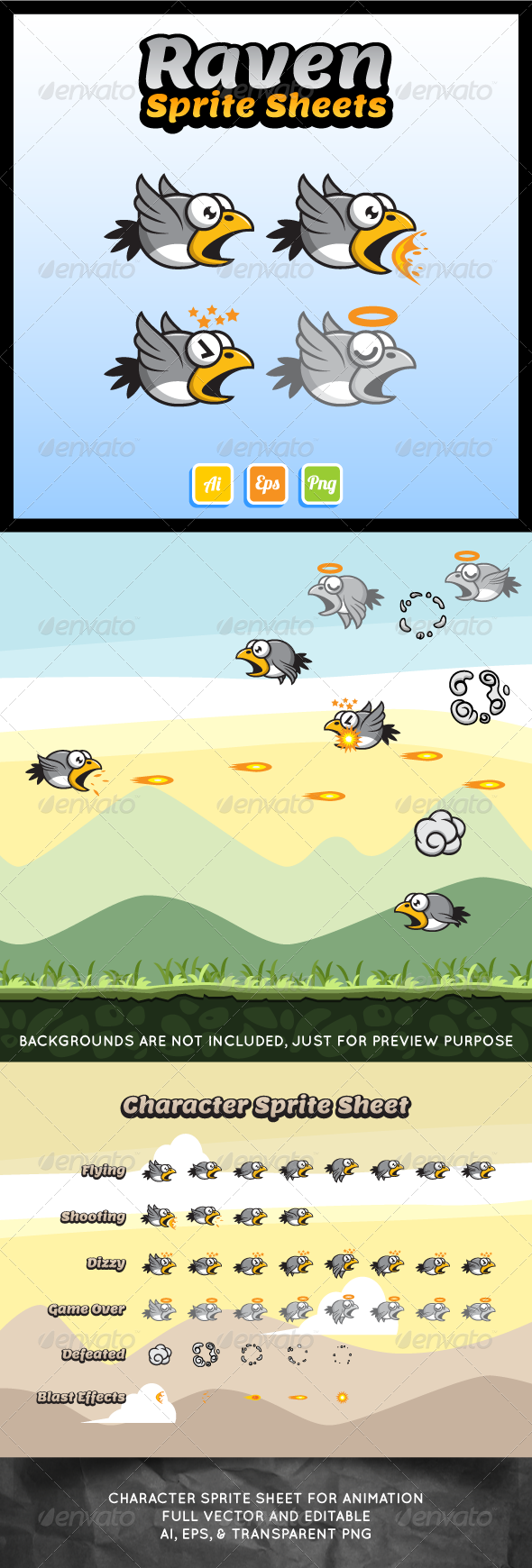 Flying Raven Sprite Sheet