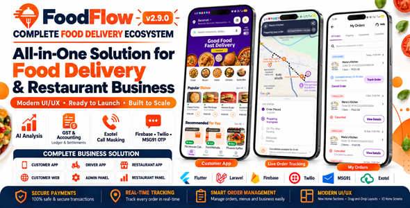 FoodFlow | Flutter Food Delivery App | Multi Restaurant Ordering Platform With Laravel Admin