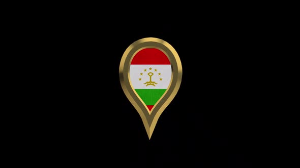 Tajikistan Flag 3D Rotating Location Gold Pin Icon
