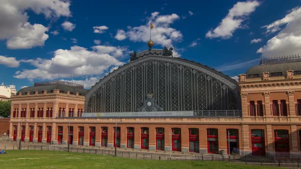 Puerta De Atocha Train Station Building Timelapse Hyperlapse in Madrid Spain