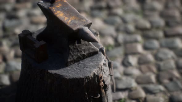 Old Anvil Attached To a Stump