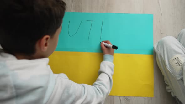 Children Making Ukraine Protesters Stand with Signs Against War