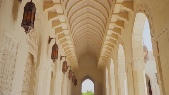 Arabesque Archway with Lanterns, Sultan Qaboos Mosque, Muscat, Oman
