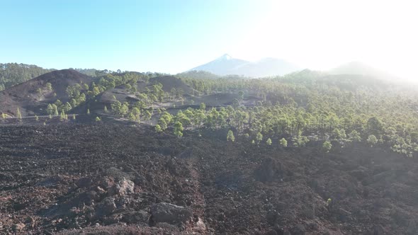 Drone Aerial of the Peak of a Volcanic Mountain in a National Nature Park Rocky Rough Beautiful