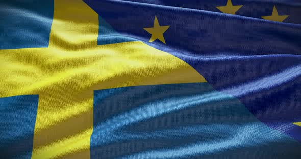 Sweden and EU flag waving