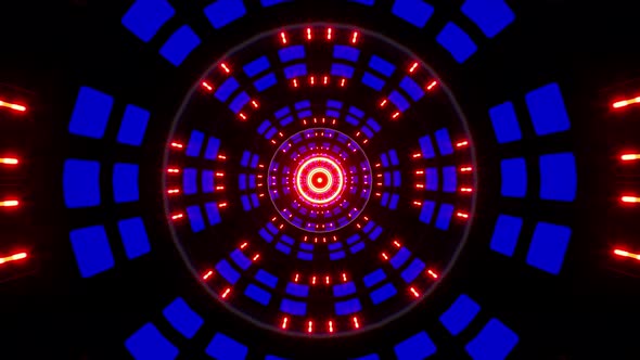 4K Blue Tunnel With Red Light Background Loop