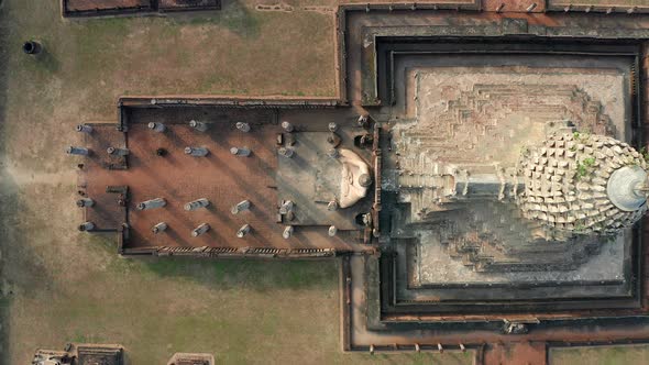 Aerial View of Wat Phra Sri Rattana Mahathat Rajaworaviharn Temple and Buddha in Si Satchanalai