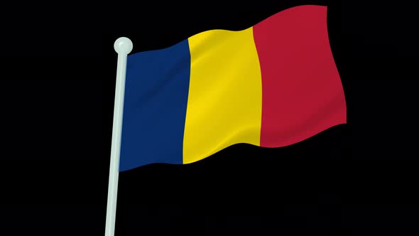 Chad Flag Flying Wavy Animated Black Background