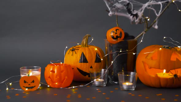 Pumpkins, Candles and Halloween Decorations