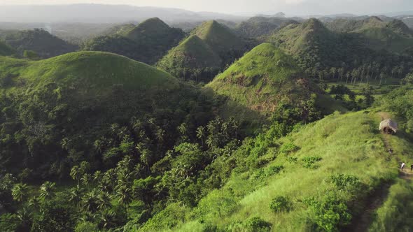 Timelapse Green Grass Hills Aerial Building Path at Mounts Ranges