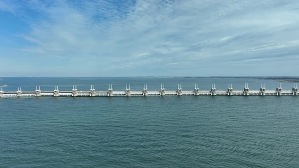 Storm Surge Barrier in Eastern Scheldt Protecting the Netherlands from the Sea