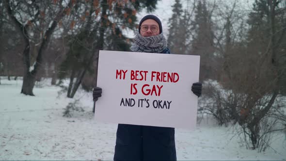 Best Friend Gay Solidarity Demonstration By Caucasian Tolerance Support Activist