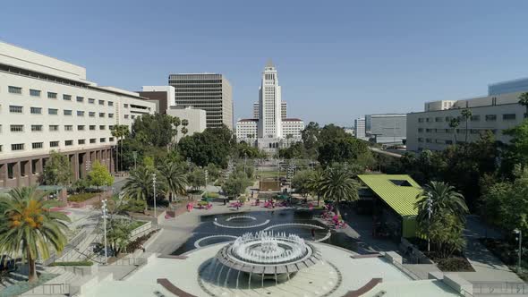 Aerial view of a park and the Central Library