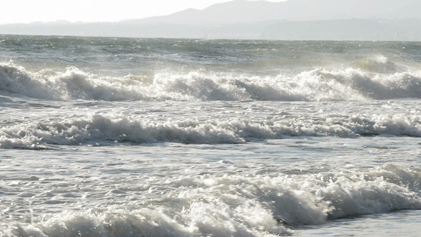 Beach Mediterranean With Rough Waves
