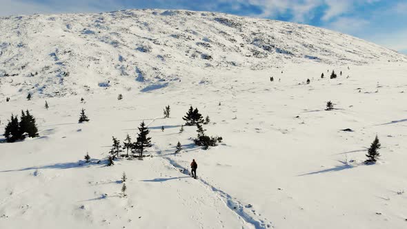 Aerial View of Mountain Snow Slope South Ural