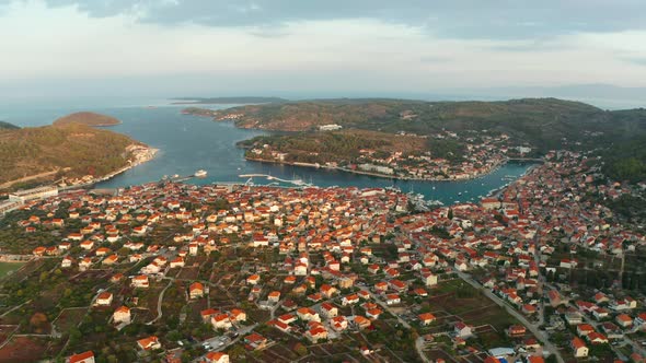 Aerial View of Vela Luka Town on Korcula Island Croatia