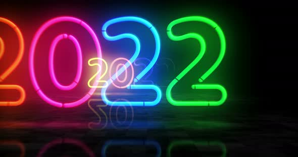 2022 symbol neon 3d flight between