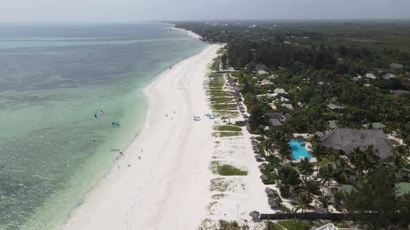 Aerial View of the Beach on Zanzibar Island Tanzania Slow Motion