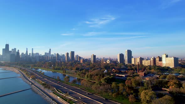 Chicago Environmental Friendly Green City Skyline Aerial Footage