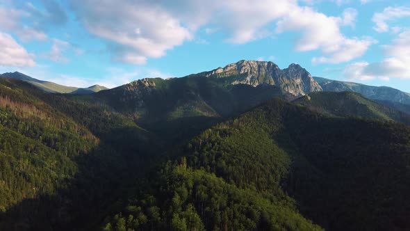 Beautiful Summer Landscape of Green Hills and Tatra Mountains Aerial Shot Poland Zakopane