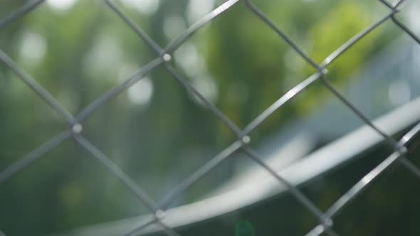 Skater seen through a fence alt