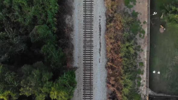 AERIAL: Drone looking Straight Down at Railroad Tracks