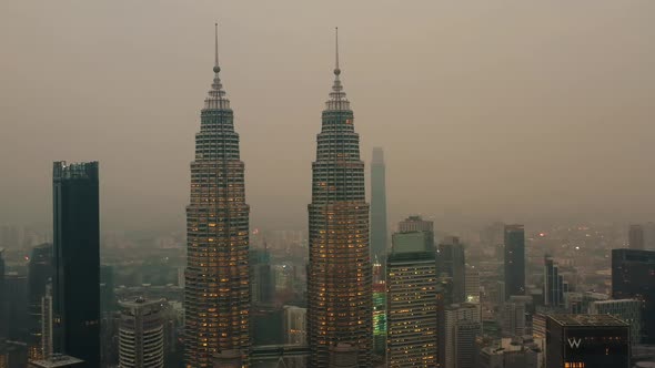 Kuala Lumpur city skyline on sunrise in Malaysia.