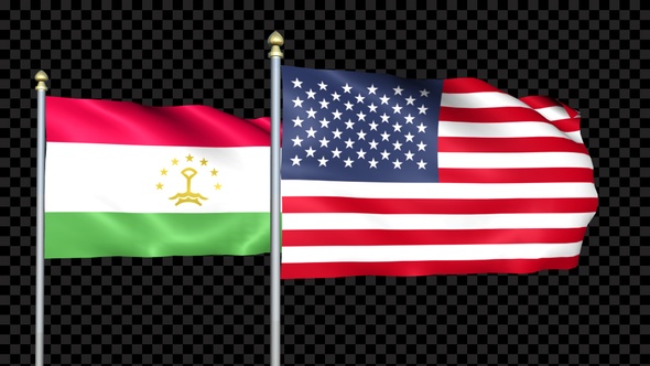 Tajikistan And United States Two Countries Flags Waving