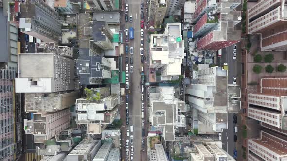 Aerial top view of Hong Kong streets