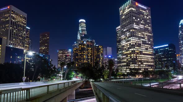 Downtown Los Angeles at Night With Panning