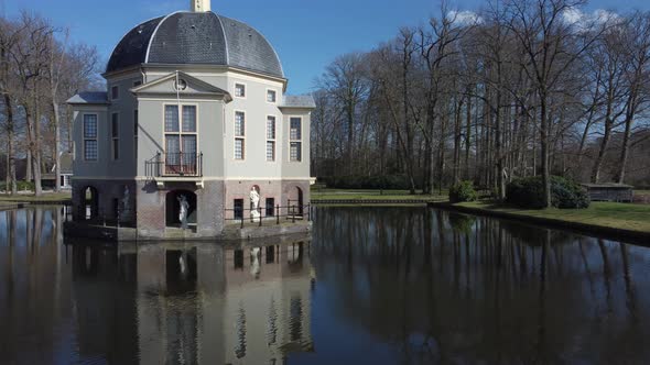 Country house of Trompenburgh in the Netherlands, Dutch monument. Aerial Right to Left