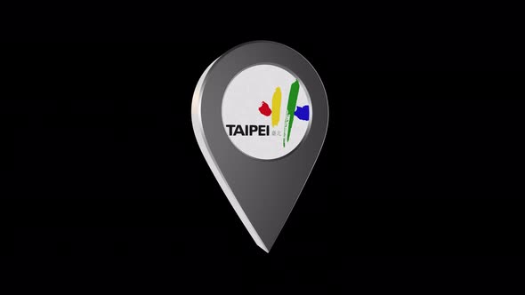 3d Animation Map Navigation Pointer With Flag Of Taipei (Taiwan)with Alpha Channel - 4K