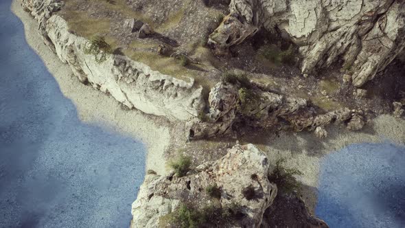 Aerial View From Flying Drone of Rocky Island in Atlantic Ocean