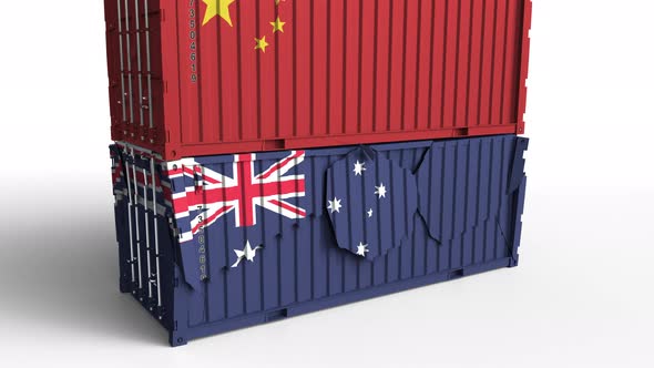 Container with Flag of China Breaks Container with Flag of Australia