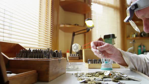 Horologist repairing a watch