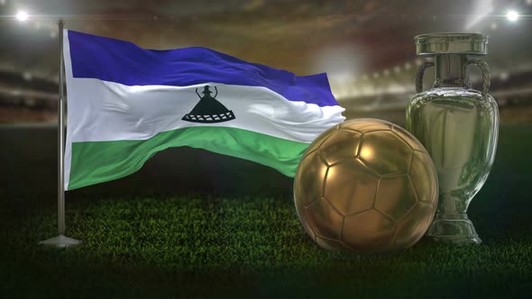 Lesotho Flag With Football And Cup Background Loop 4K