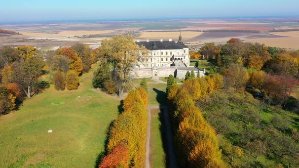 Aerial View of Haunted Castle of Pidhirtsi, Ukraine