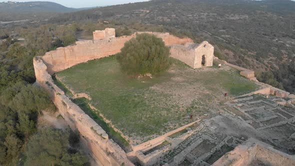 Castle of Paderne Ancient Ruins of Historic Fortress - Aerial Orbit