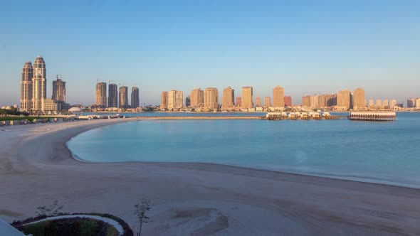 View From Katara Beach Timelapse in Doha Qatar Towards the Pearl