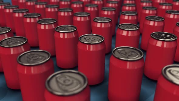 Aluminum Red Soda Cans In A Row Hd