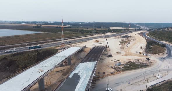 Aerial footage of a large scale highway construction project